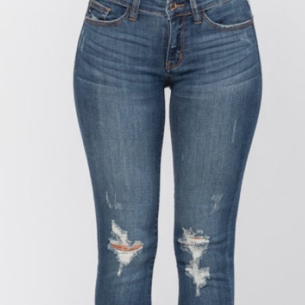 Judy Blue Distressed Destroyed Cuff Skinny Jean